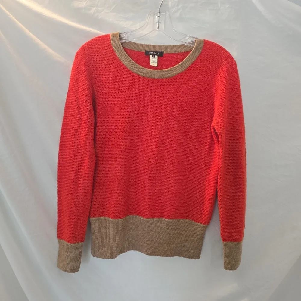 Kerisma Colorblock Knit Sweater Crew Neck Burnt Orange Boho-chic Autumn Sz S